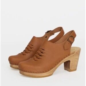 No. 6 Clog Aimara Slingback Clog Wooden Heel Woven Leather Palomino Brown EU 43